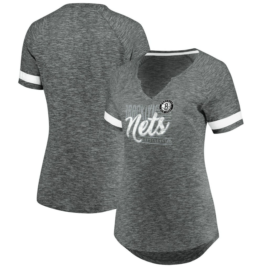 Gray/White Brooklyn Nets Women's Showtime Winning With Pride Notch Neck T-Shirt | NBA