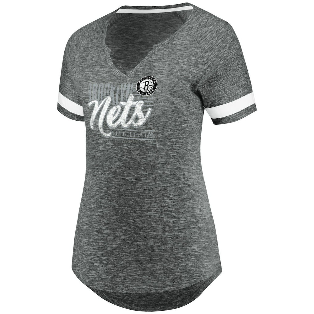 Gray/White Brooklyn Nets Women's Showtime Winning With Pride Notch Neck T-Shirt | NBA