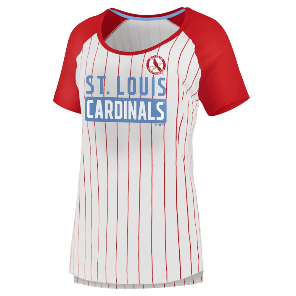 St. Louis Cardinals Fanatics Women's Cooperstown Collection Iconic Pinstripe Raglan Scoop Neck T-Shirt - MLB T-shirts
