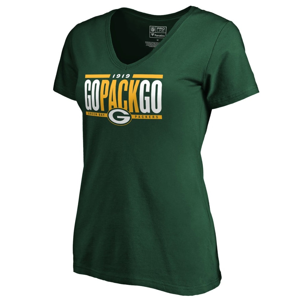 Green Bay Packers Women's Hometown Refresh Go Pack Go V-Neck T-Shirt | NFL US