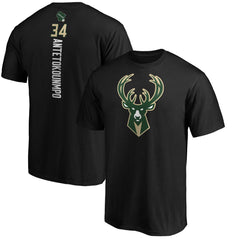 Black Giannis Antetokounmpo Milwaukee Bucks Team Playmaker Name & Number T-Shirt | NBA