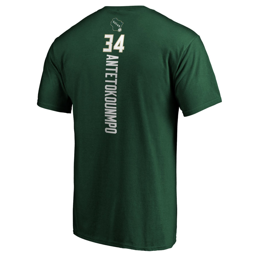 Hunter Green Giannis Antetokounmpo Milwaukee Bucks Team Playmaker Name & Number T-Shirt | NBA