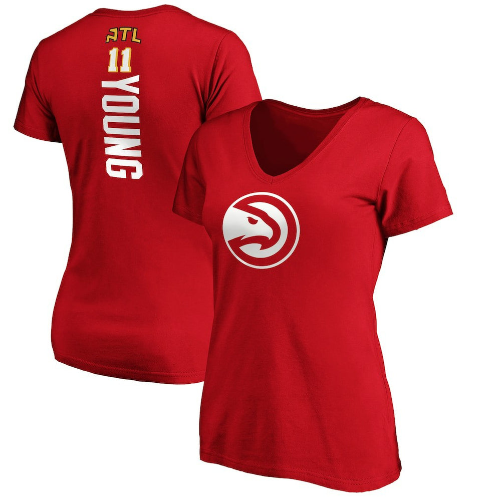 Red Trae Young Atlanta Hawks Women's Playmaker Name & Number V-Neck T-Shirt | NBA