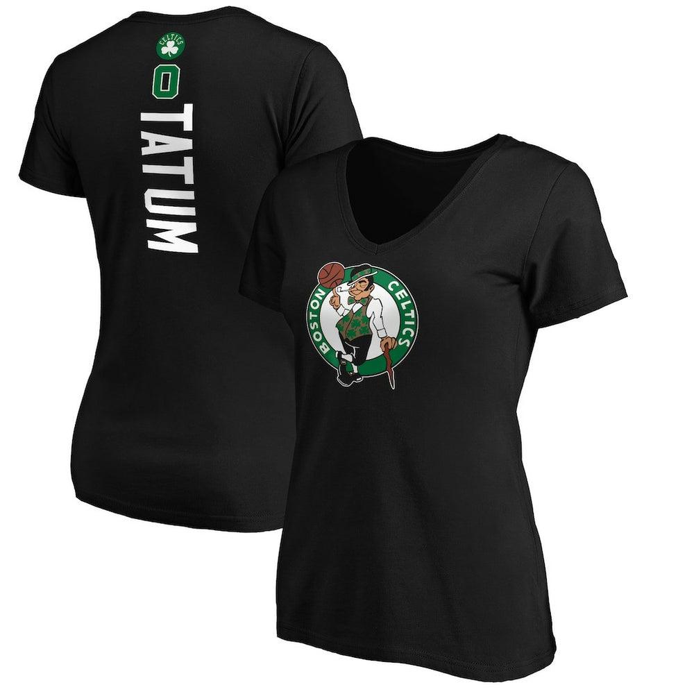 Black Jayson Tatum Boston Celtics Women's Playmaker Name & Number V-Neck T-Shirt | NBA