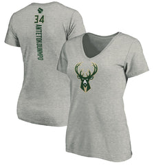 Heathered Gray Giannis Antetokounmpo Milwaukee Bucks Women's Playmaker Name & Number V-Neck T-Shirt | NBA