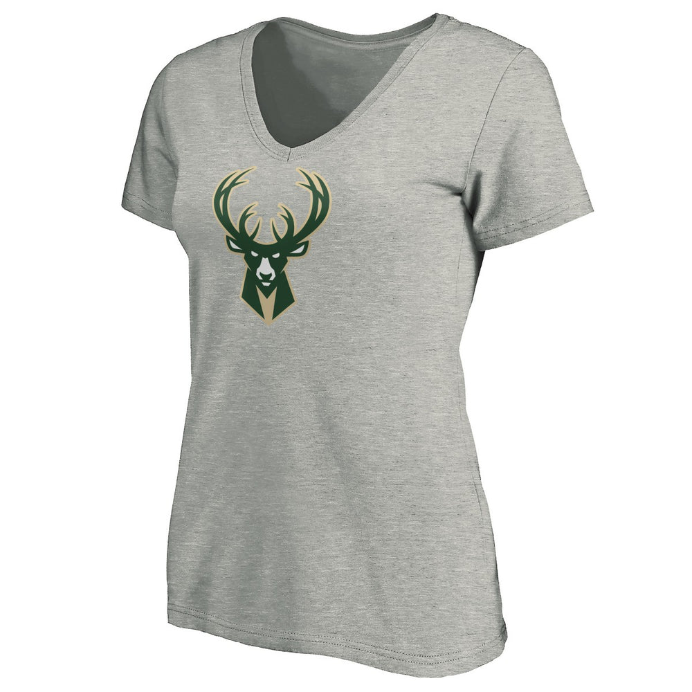 Heathered Gray Giannis Antetokounmpo Milwaukee Bucks Women's Playmaker Name & Number V-Neck T-Shirt | NBA
