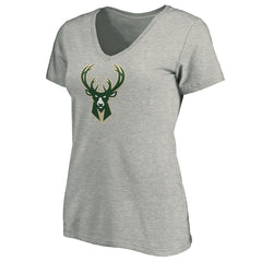 Heathered Gray Giannis Antetokounmpo Milwaukee Bucks Women's Playmaker Name & Number V-Neck T-Shirt | NBA