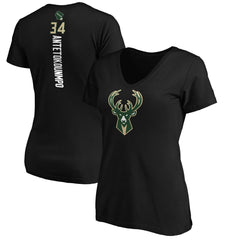 Black Giannis Antetokounmpo Milwaukee Bucks Women's Playmaker Name & Number V-Neck T-Shirt | NBA