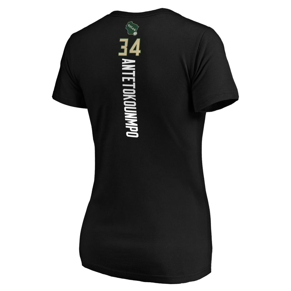 Black Giannis Antetokounmpo Milwaukee Bucks Women's Playmaker Name & Number V-Neck T-Shirt | NBA