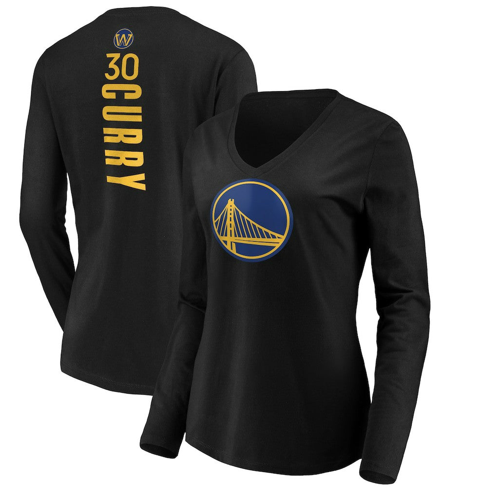 Black Stephen Curry Golden State Warriors Women's Playmaker Name & Number Long Sleeve V-Neck T-Shirt sale | NBA
