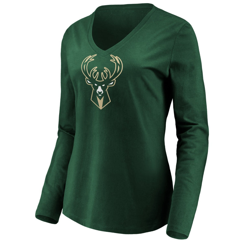 Green Giannis Antetokounmpo Milwaukee Bucks Women's Playmaker Name & Number Long Sleeve V-Neck T-Shirt | NBA