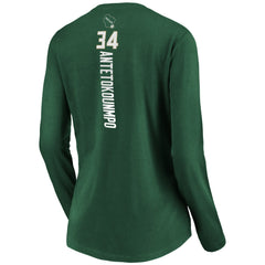 Green Giannis Antetokounmpo Milwaukee Bucks Women's Playmaker Name & Number Long Sleeve V-Neck T-Shirt | NBA