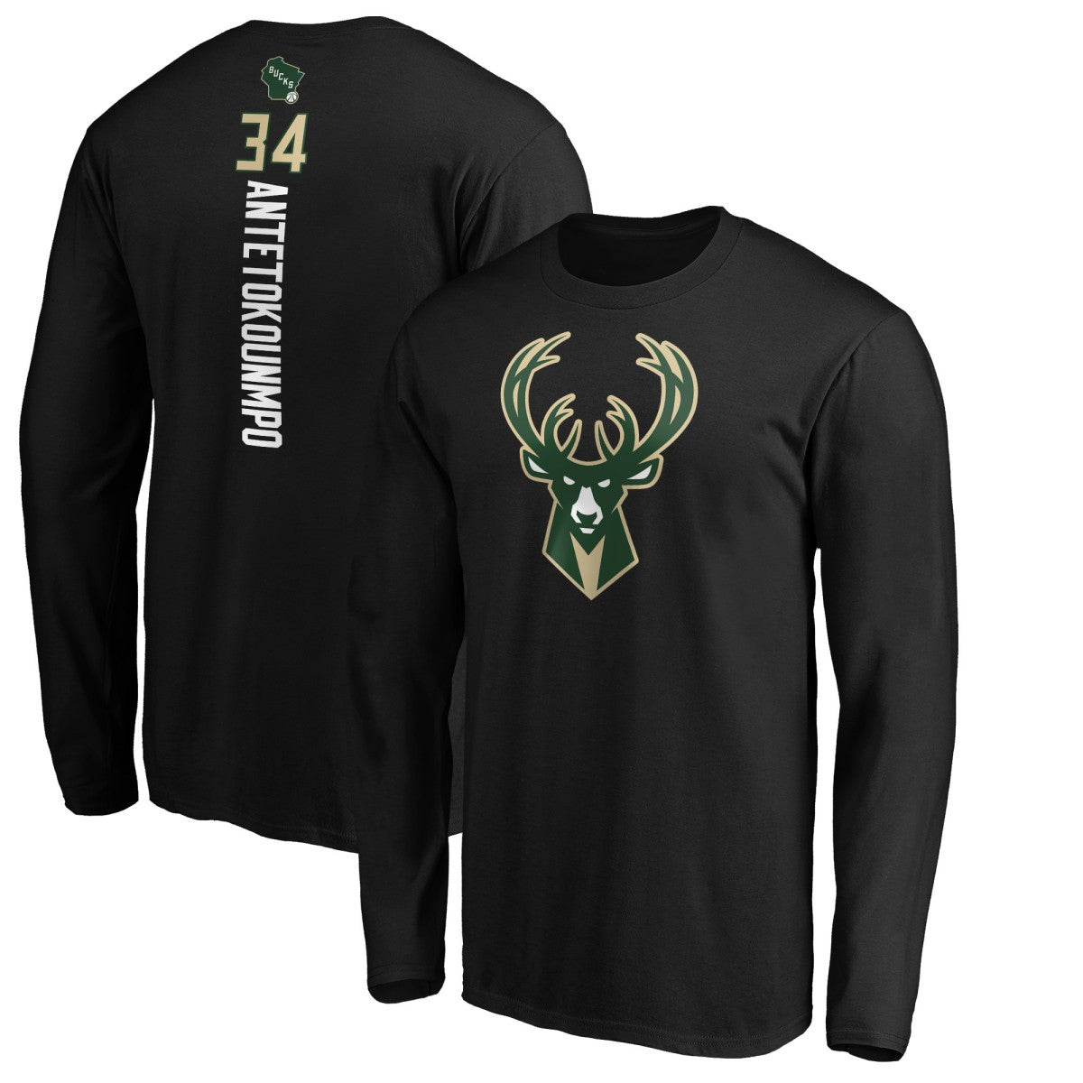 Black Giannis Antetokounmpo Milwaukee Bucks Playmaker Name & Number Long Sleeve T-Shirt | NBA