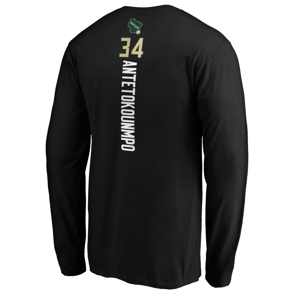 Black Giannis Antetokounmpo Milwaukee Bucks Playmaker Name & Number Long Sleeve T-Shirt | NBA