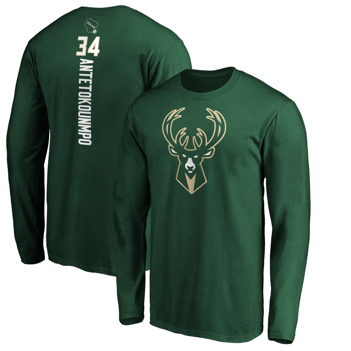 Hunter Green Giannis Antetokounmpo Milwaukee Bucks Playmaker Name & Number Long Sleeve T-Shirt | NBA