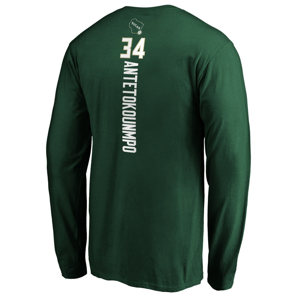 Hunter Green Giannis Antetokounmpo Milwaukee Bucks Playmaker Name & Number Long Sleeve T-Shirt | NBA