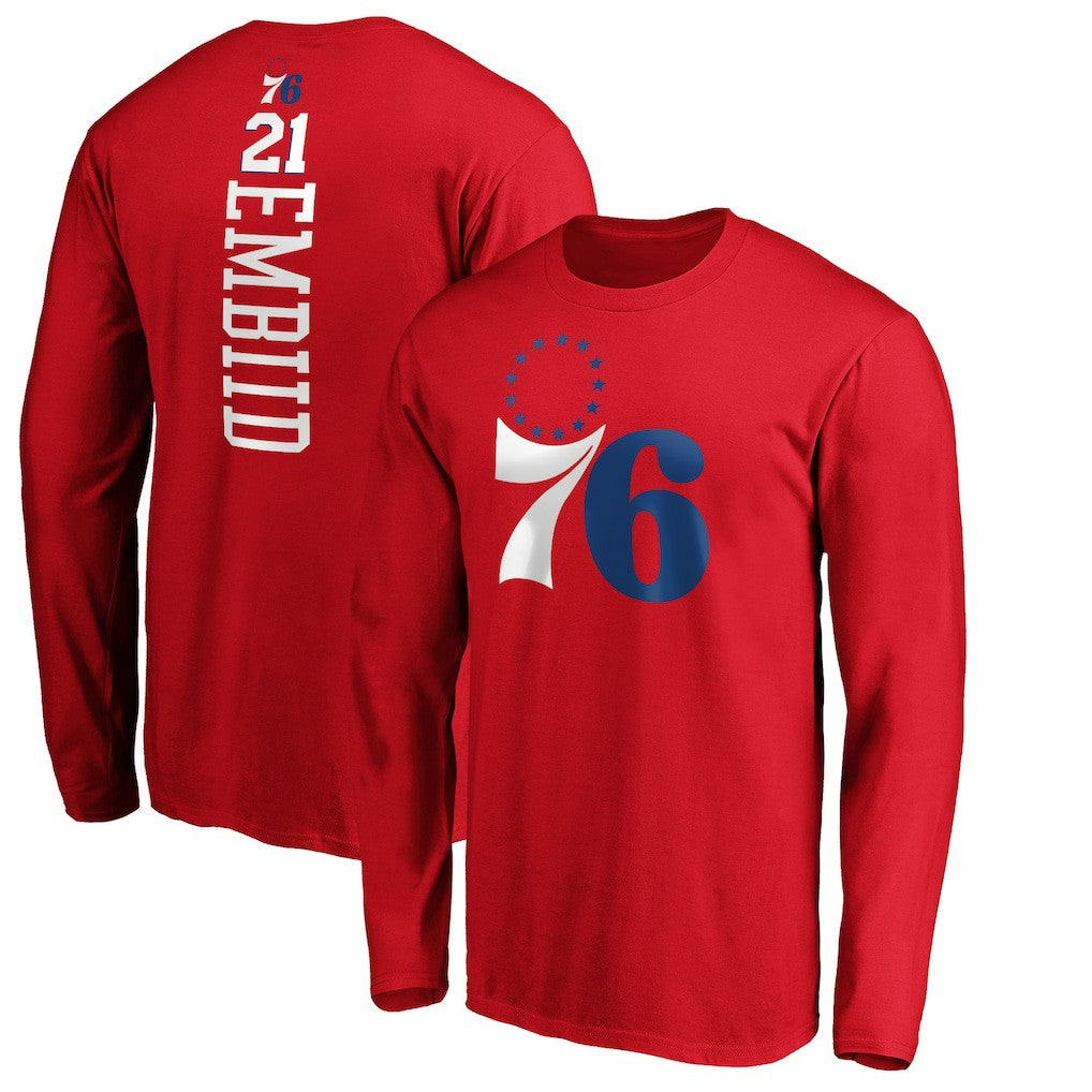 Red Joel Embiid Philadelphia 76ers Playmaker Name & Number Long Sleeve T-Shirt | NBA