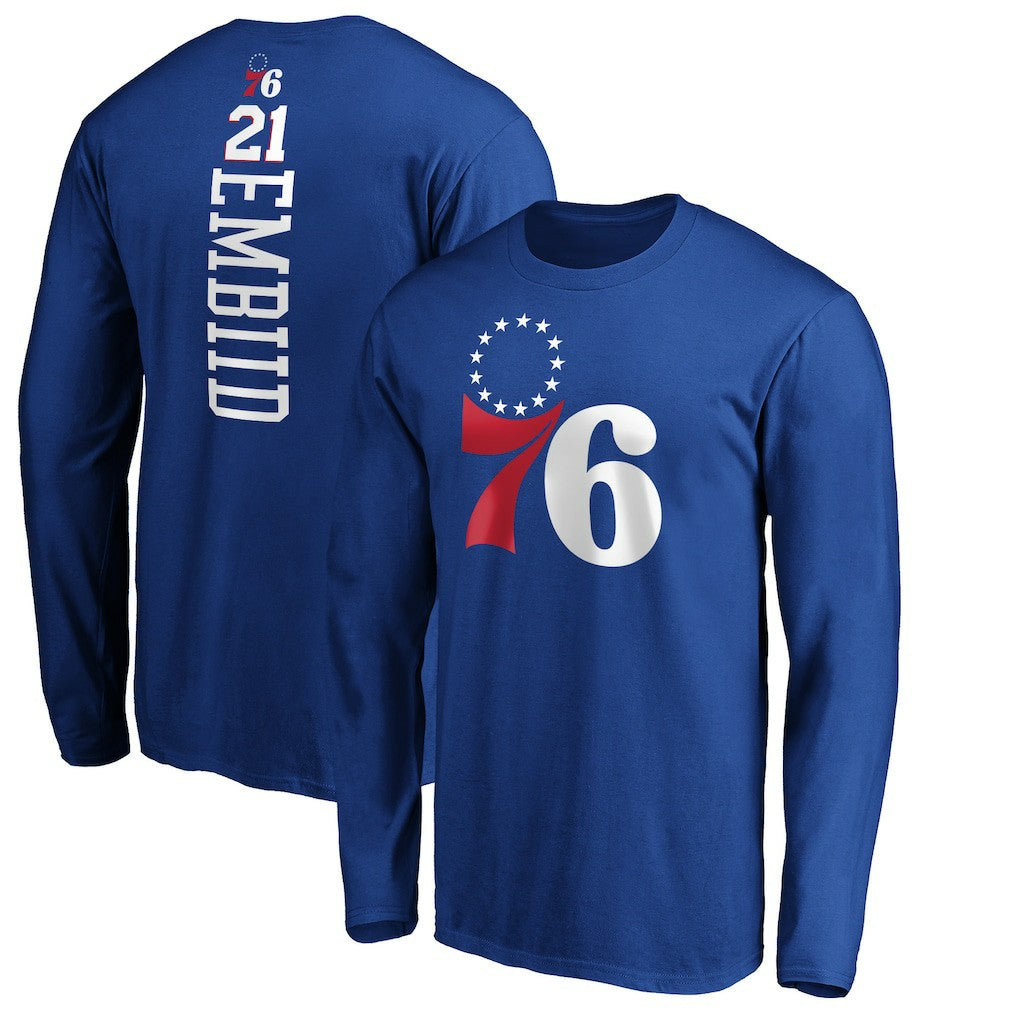 Royal Joel Embiid Philadelphia 76ers Playmaker Name & Number Long Sleeve T-Shirt | NBA