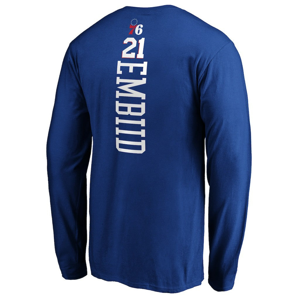 Royal Joel Embiid Philadelphia 76ers Playmaker Name & Number Long Sleeve T-Shirt | NBA