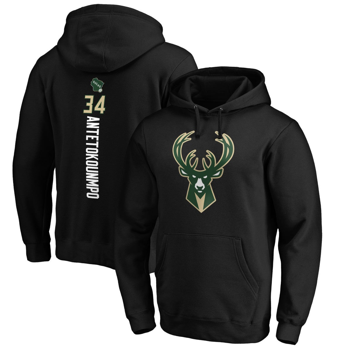 Black Giannis Antetokounmpo Milwaukee Bucks Playmaker Name & Number Pullover Hoodie | NBA