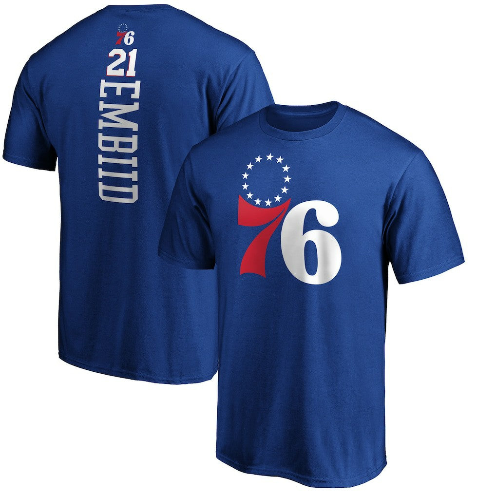 Royal Joel Embiid Philadelphia 76ers Playmaker Name & Number T-Shirt | NBA