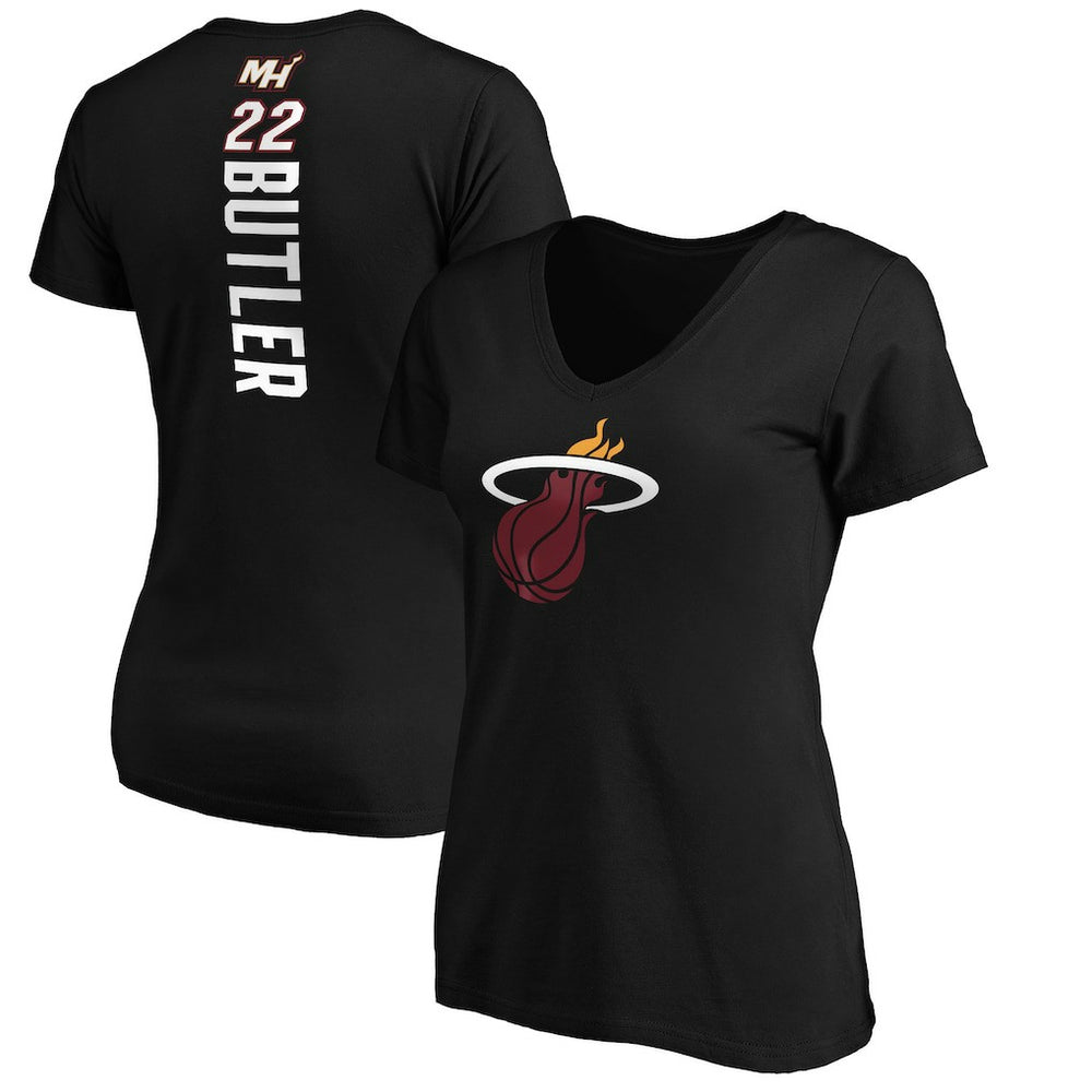 Black Jimmy Butler Miami Heat Women's Playmaker Logo Name & Number V-Neck T-Shirt | NBA