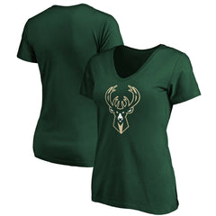 Hunter Green Milwaukee Bucks Women's Primary Logo Team V-Neck T-Shirt | NBA