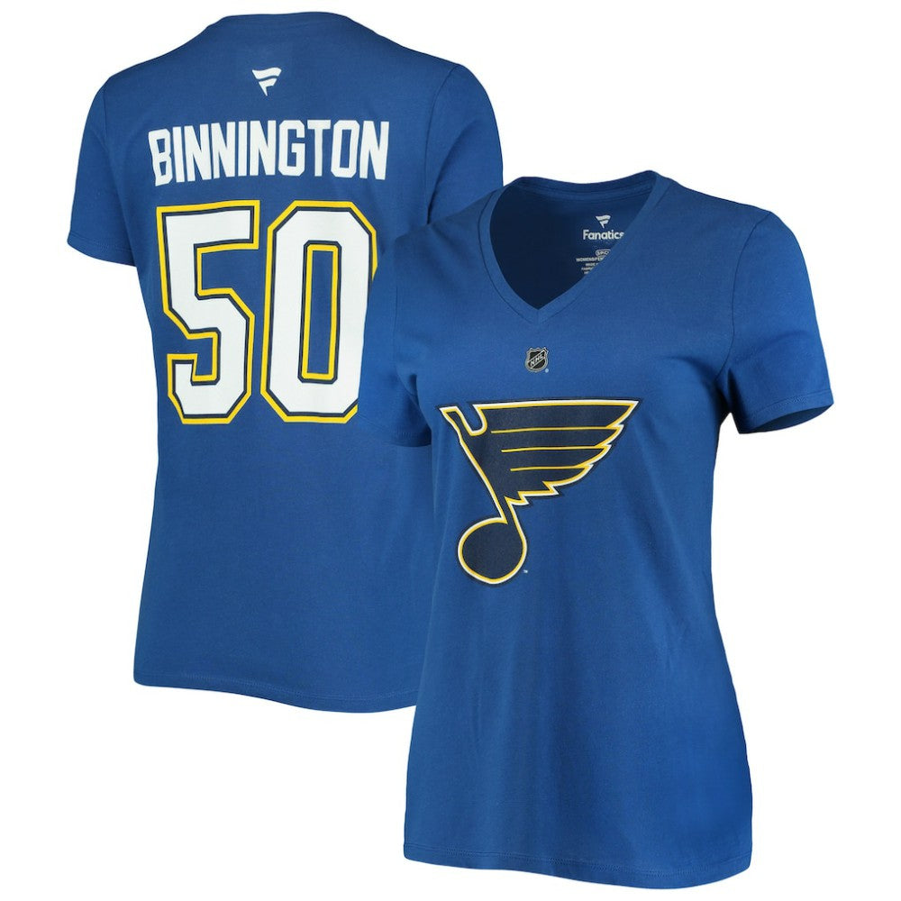 Jordan Binnington St. Louis Blues Fanatics Women's Authentic Stack Name & Number V-Neck T-Shirt -  NHL T-shirts