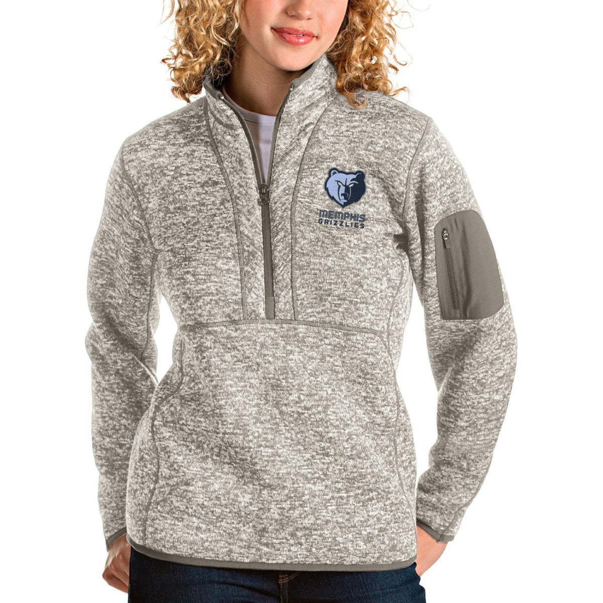 Natural Memphis Grizzlies Antigua Women's Fortune Quarter-Zip Pullover Jacket | NBA