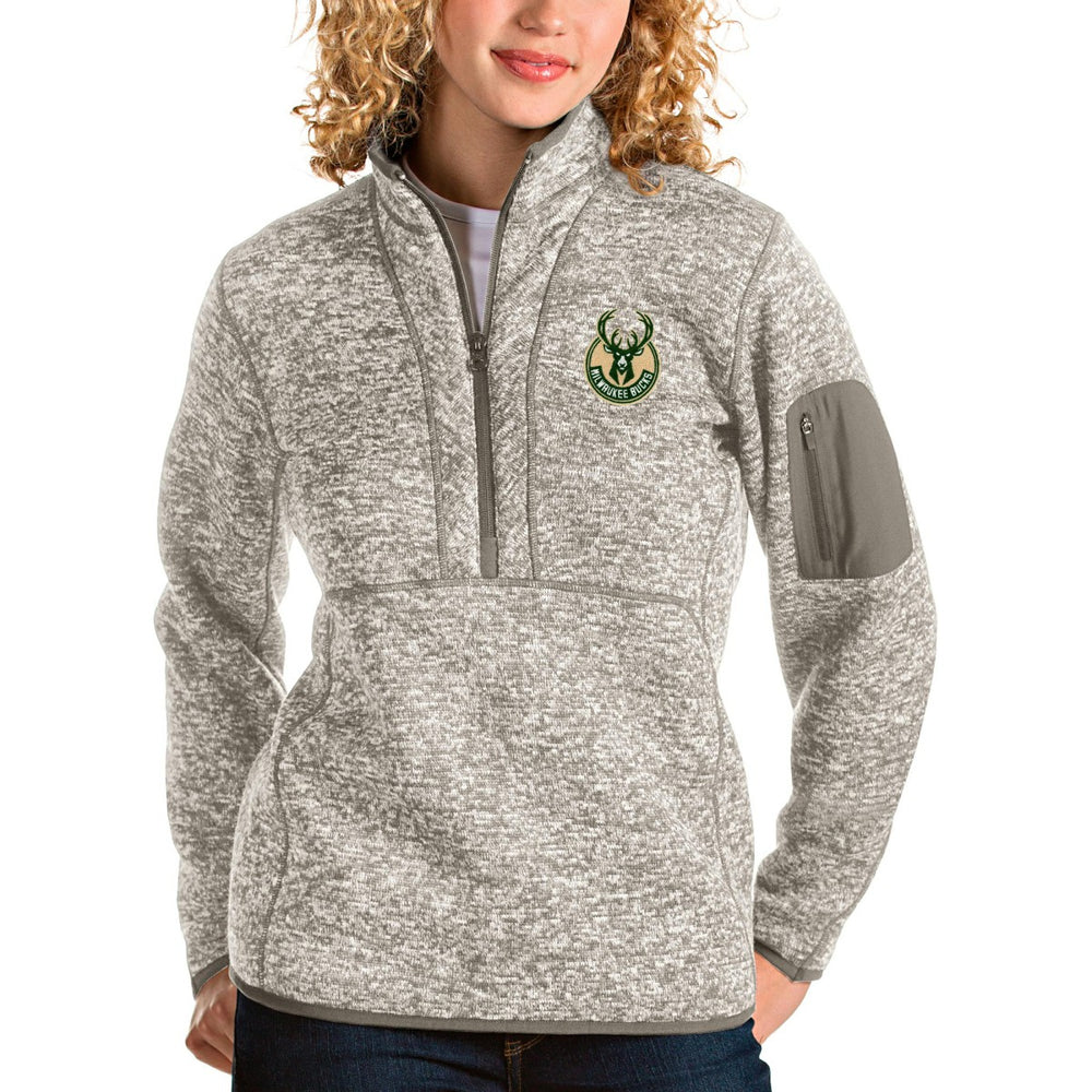 Natural Milwaukee Bucks Antigua Women's Fortune Quarter-Zip Pullover Jacket | NBA