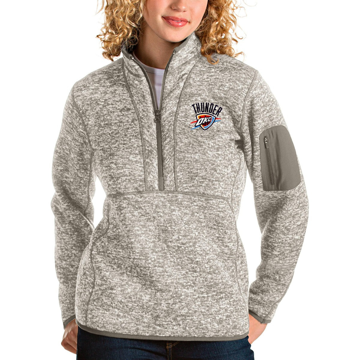 Natural Oklahoma City Thunder Antigua Women's Fortune Quarter-Zip Pullover Jacket | NBA