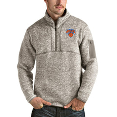 Natural New York Knicks Antigua Fortune Quarter-Zip Pullover Jacket | NBA