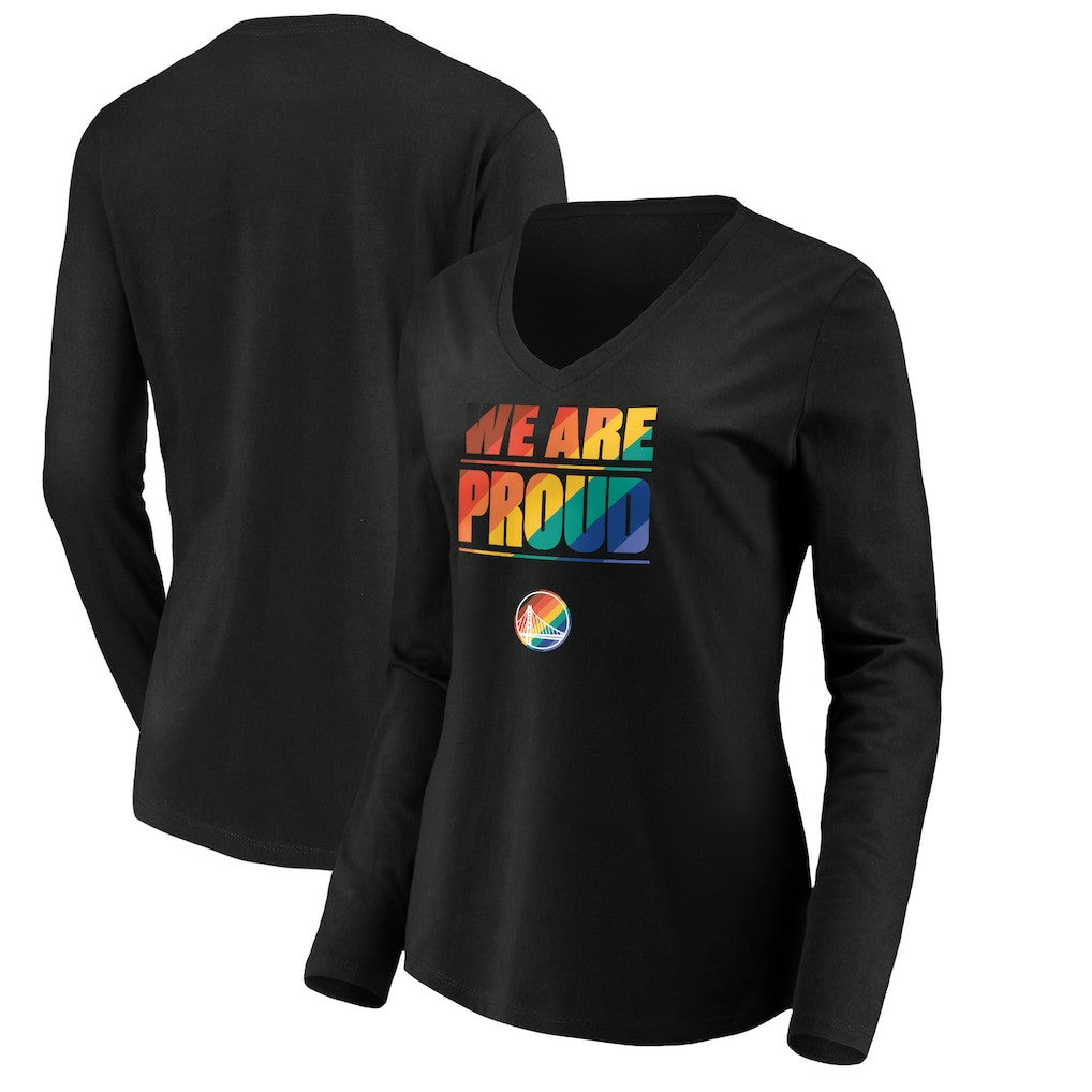 Black Golden State Warriors Women's We Are Proud Long Sleeve V-Neck T-Shirt sale | NBA