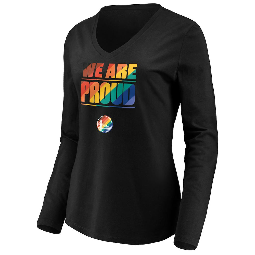 Black Golden State Warriors Women's We Are Proud Long Sleeve V-Neck T-Shirt sale | NBA