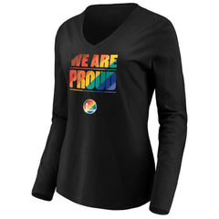 Black Golden State Warriors Women's We Are Proud Long Sleeve V-Neck T-Shirt sale | NBA