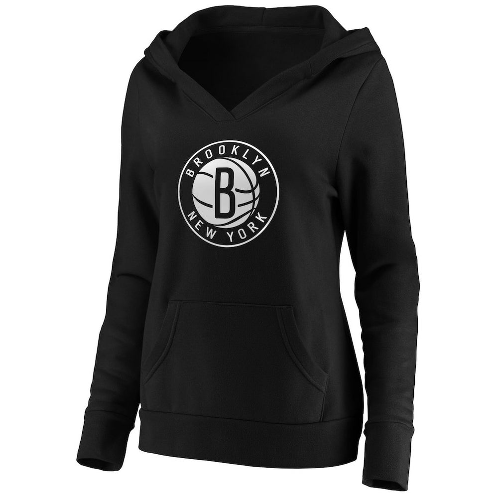 Black Brooklyn Nets Women's Primary Logo V-Neck Pullover Hoodie | NBA