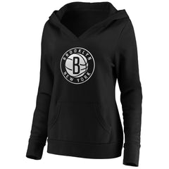 Black Brooklyn Nets Women's Primary Logo V-Neck Pullover Hoodie | NBA