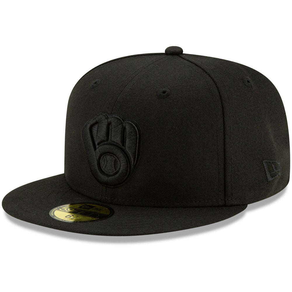 Milwaukee Brewers New Era Black on Black 59FIFTY Fitted Hat - MLB Hats