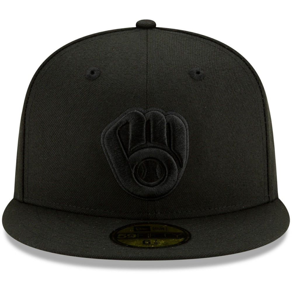 Milwaukee Brewers New Era Black on Black 59FIFTY Fitted Hat - MLB Hats