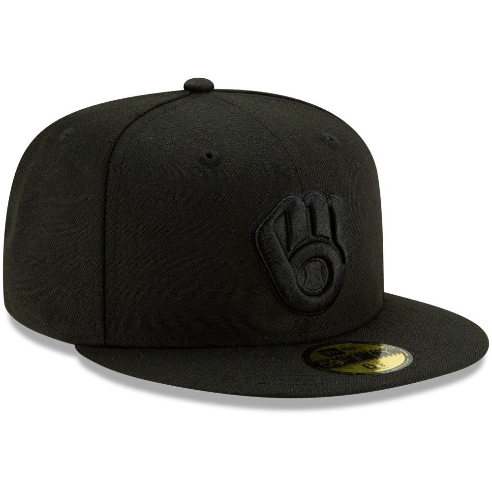 Milwaukee Brewers New Era Black on Black 59FIFTY Fitted Hat - MLB Hats