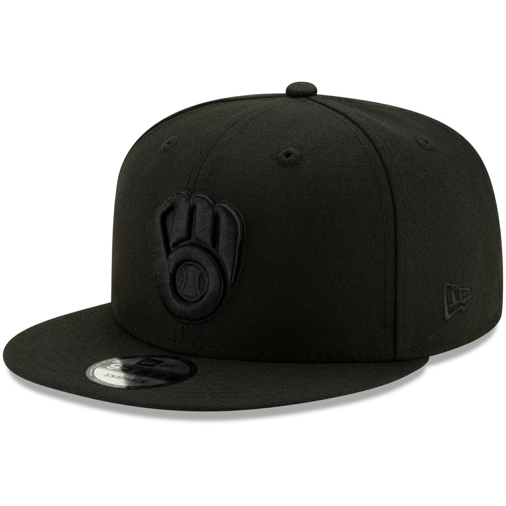 Milwaukee Brewers New Era Black on Black 9FIFTY Snapback Adjustable Hat - MLB Hats