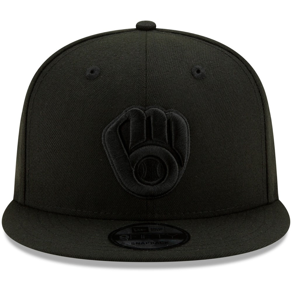 Milwaukee Brewers New Era Black on Black 9FIFTY Snapback Adjustable Hat - MLB Hats
