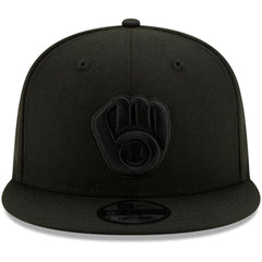 Milwaukee Brewers New Era Black on Black 9FIFTY Snapback Adjustable Hat - MLB Hats