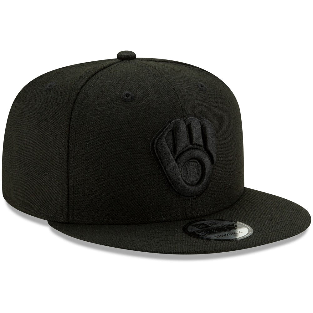 Milwaukee Brewers New Era Black on Black 9FIFTY Snapback Adjustable Hat - MLB Hats