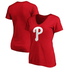 Philadelphia Phillies Fanatics Women's Core Official Logo V-Neck T-Shirt - MLB T-shirts