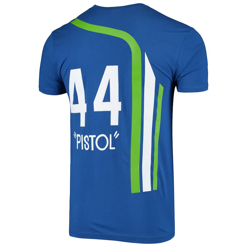 Blue Pete Maravich Atlanta Hawks Hardwood Classics Stitch Name & Number T-Shirt | NBA