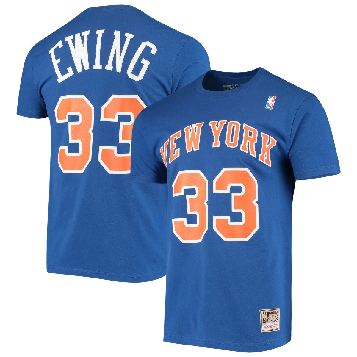 Blue Patrick Ewing New York Knicks Hardwood Classics Stitch Name & Number T-Shirt | NBA