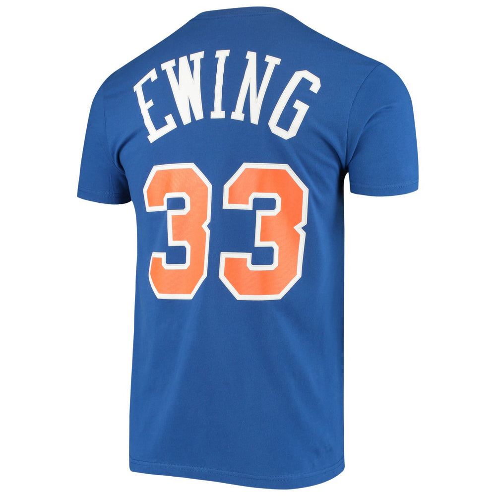 Blue Patrick Ewing New York Knicks Hardwood Classics Stitch Name & Number T-Shirt | NBA