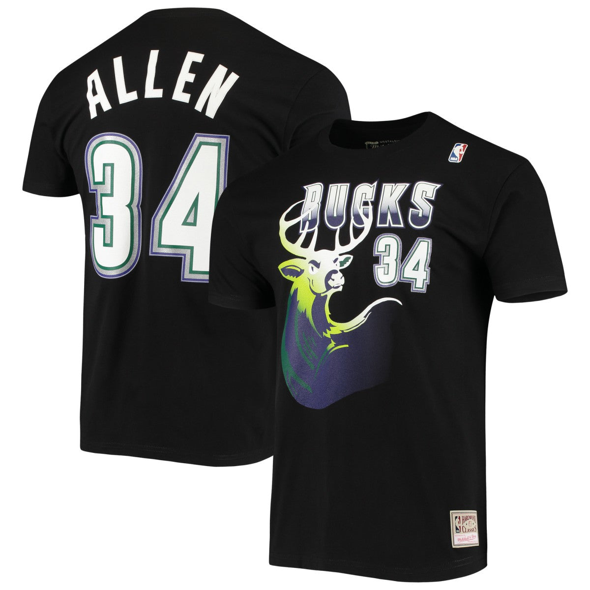 Black Ray Allen Milwaukee Bucks Hardwood Classics Stitch Name & Number T-Shirt | NBA