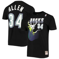 Black Ray Allen Milwaukee Bucks Hardwood Classics Stitch Name & Number T-Shirt | NBA